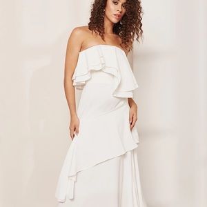 C/MEO Collective Strapless Asymmetrical Ruffle Gown Unique Elegant Dress